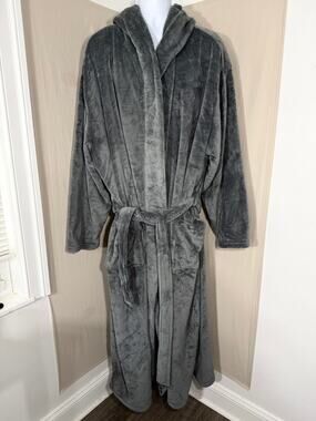 Alexander Del Rossa Gray Hooded Plush Fleece Robe 3XLT